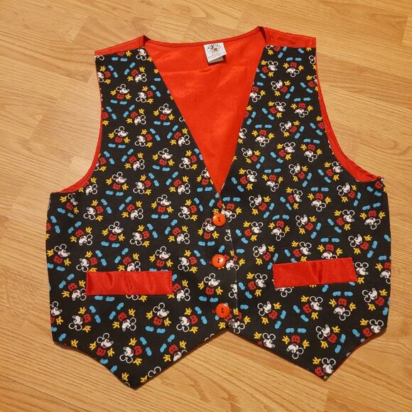 Vtg 90s Disney Mickey Mouse Red Black Vest M/L Satin USA Made Unisex - Picture 4 of 8